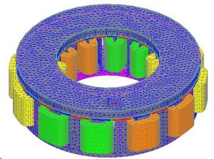 شکل 4) نمای مش بندی از موتور مغناطیس دائم شار محوری مورد بررسی