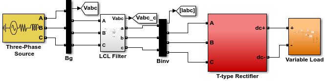 شکل3) مدار شبیه سازی شده از یکسوساز نوع T در متلب